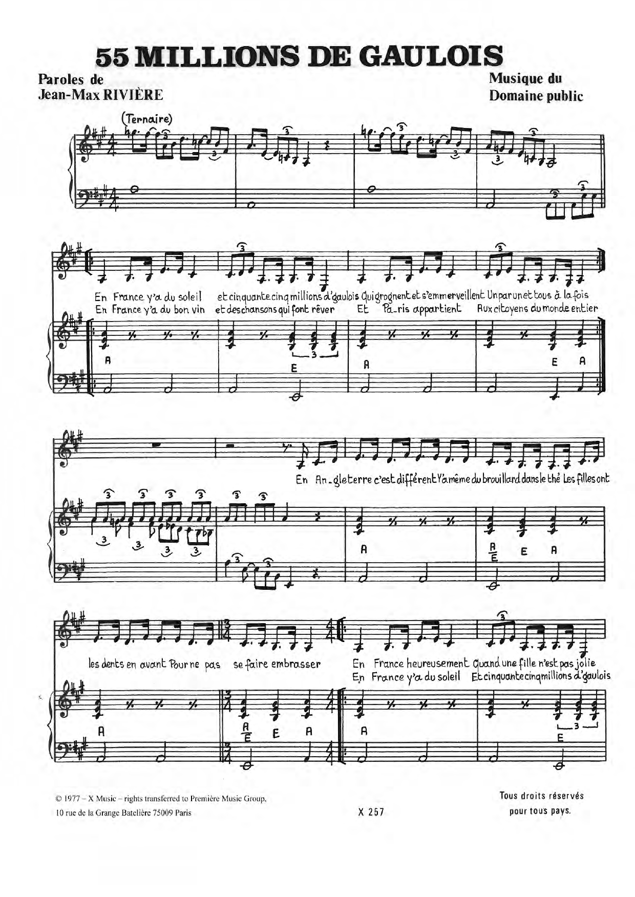 Download Jean-Max Riviere 55,000,000 De Gaulois Sheet Music and learn how to play Piano & Vocal PDF digital score in minutes