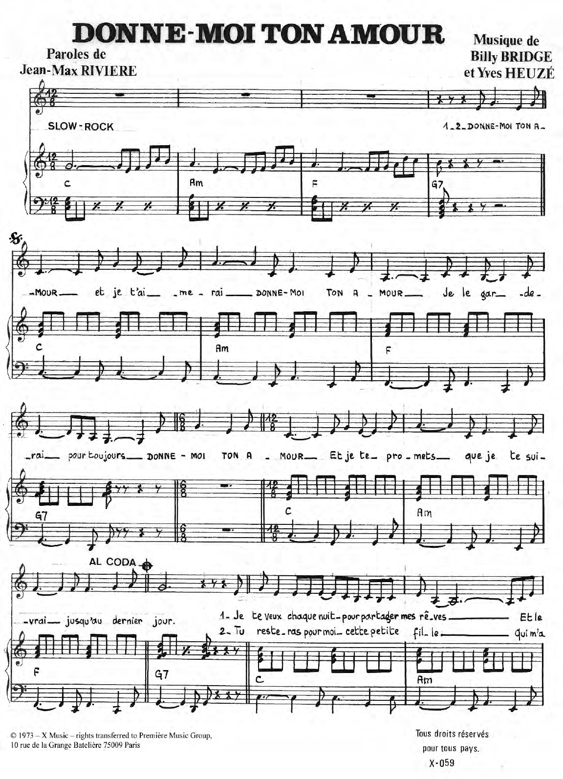 Download Jean-Max Riviere Donne-Moi Ton Amour Sheet Music and learn how to play Piano & Vocal PDF digital score in minutes