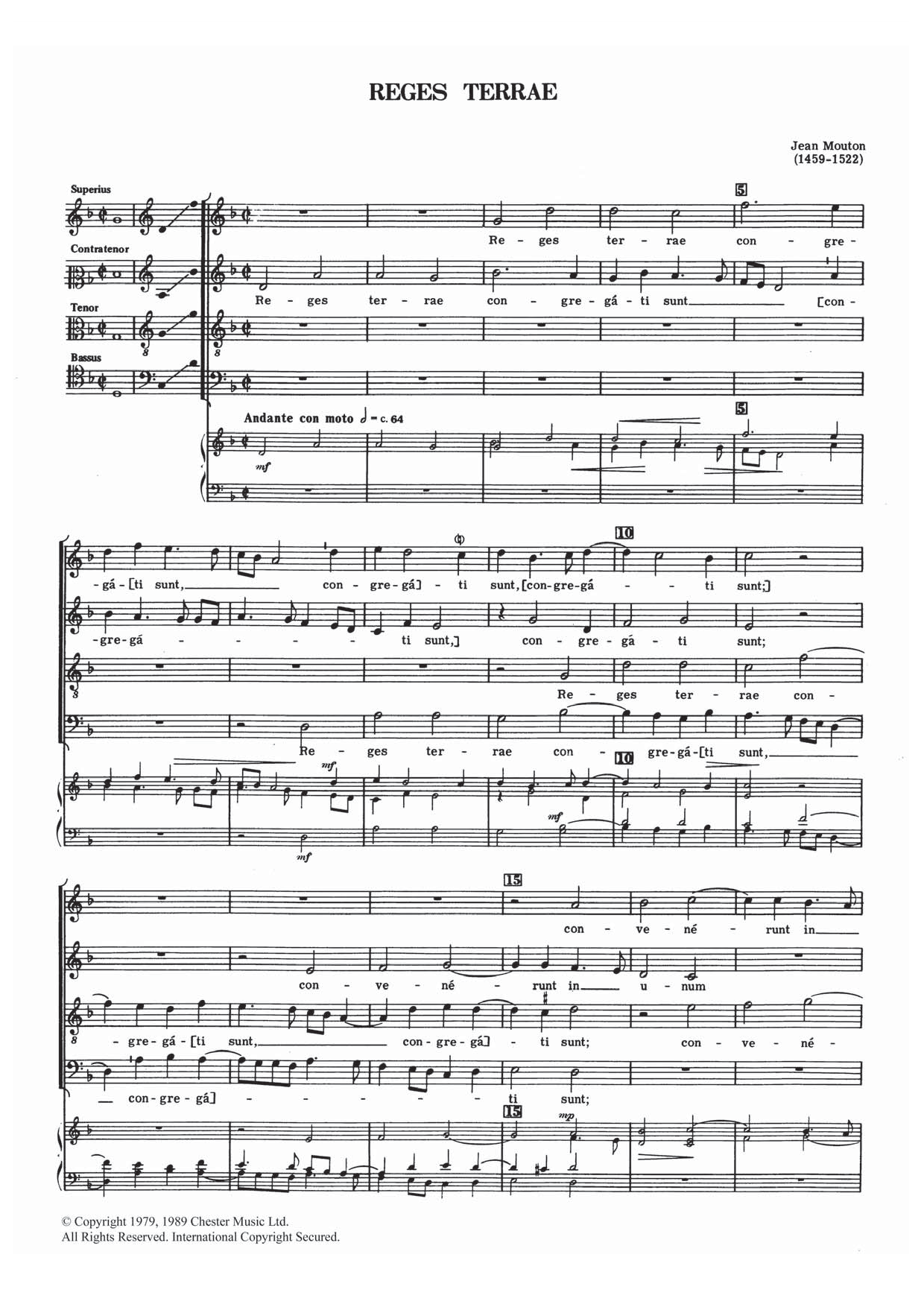 Download Jean Mouton Reges Terrae Sheet Music and learn how to play SATB PDF digital score in minutes