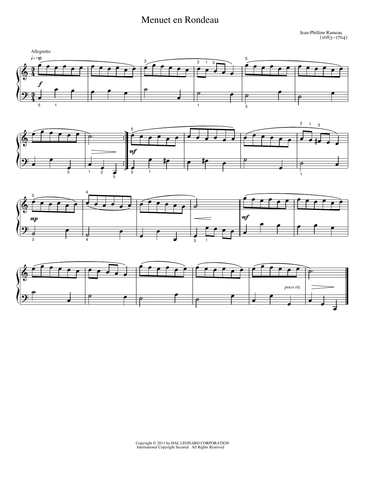 Download Jean-Philipe Rameau Menuet En Rondeau Sheet Music and learn how to play Easy Piano PDF digital score in minutes