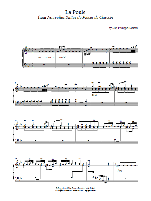 Download Jean-Philippe Rameau La Poule From Nouvelles Suites De Pièces De Clavecin Sheet Music and learn how to play Piano PDF digital score in minutes
