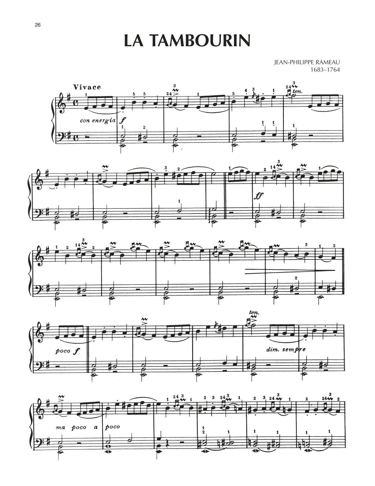 Download Jean-Philippe Rameau La Tambourin Sheet Music and learn how to play Piano Solo PDF digital score in minutes