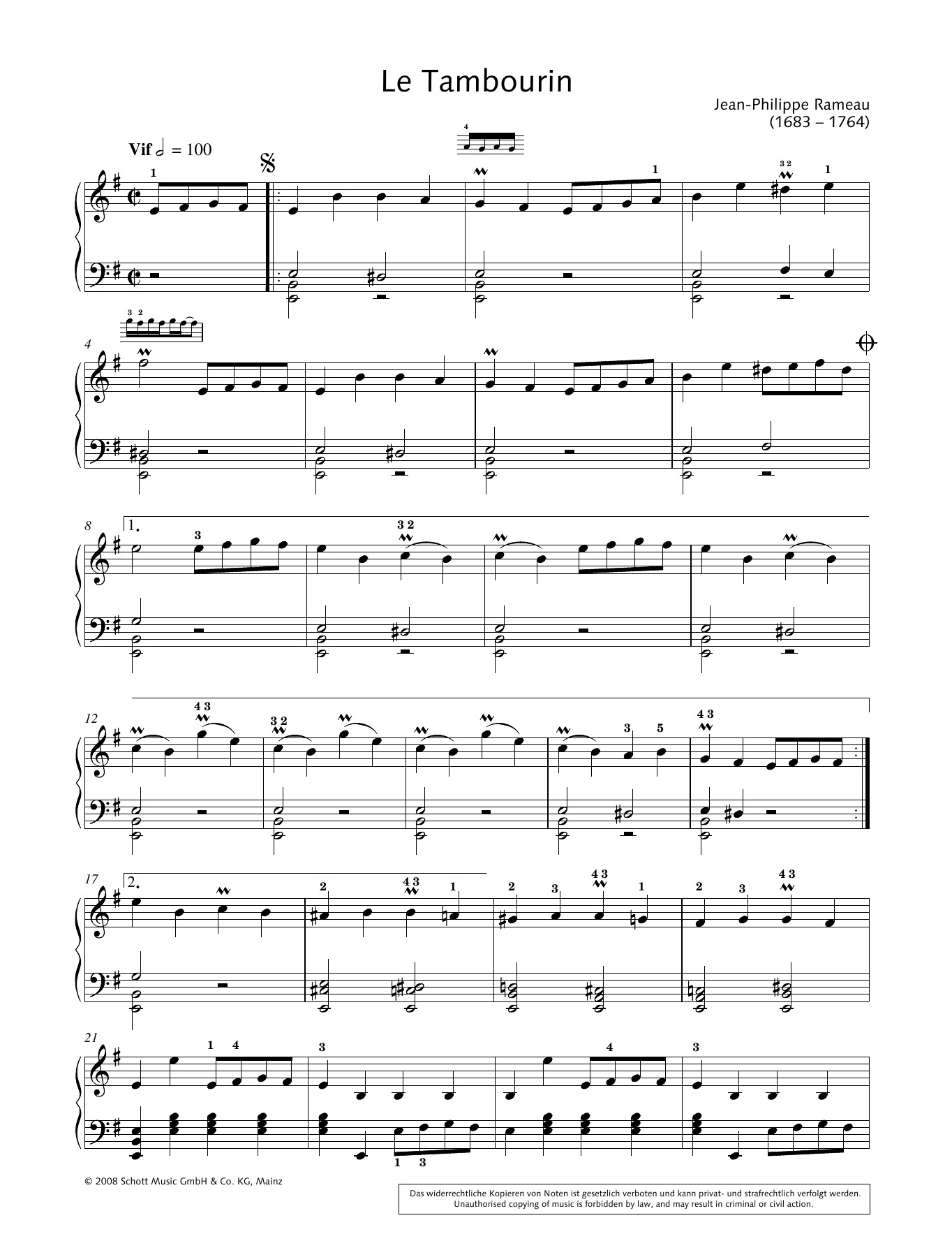 Download Jean-Philippe Rameau Le Tambourin Sheet Music and learn how to play Piano Solo PDF digital score in minutes