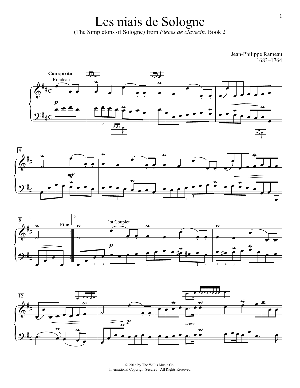 Download Jean-Philippe Rameau Les niais de Sologne (The Simpletons Of Sologne) Sheet Music and learn how to play Educational Piano PDF digital score in minutes