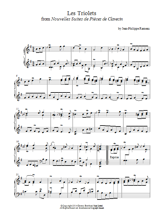 Download Jean-Philippe Rameau Les Triolets From Nouvelles Suites De Pièces De Clavecin Sheet Music and learn how to play Piano PDF digital score in minutes