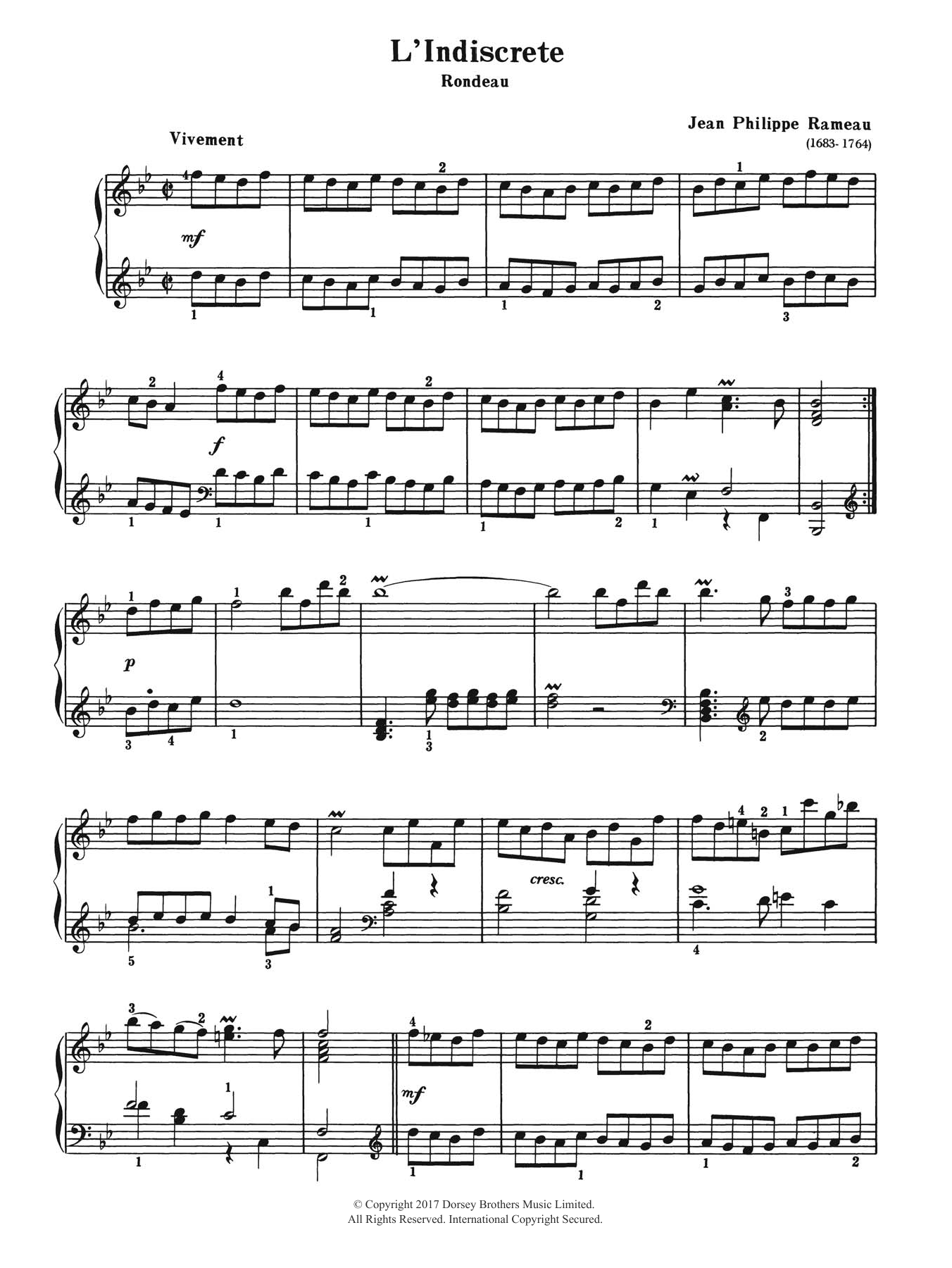 Download Jean-Philippe Rameau L'Indiscrete (Rondeau) Sheet Music and learn how to play Piano PDF digital score in minutes