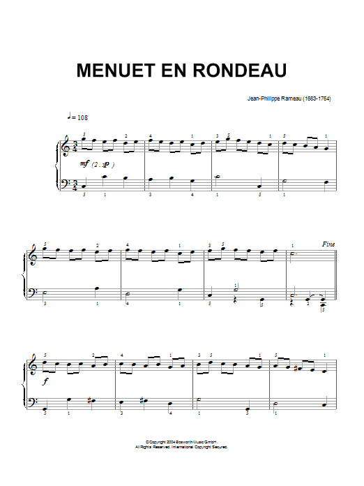 Download Jean-Philippe Rameau Menuet En Rondeau Sheet Music and learn how to play Piano PDF digital score in minutes