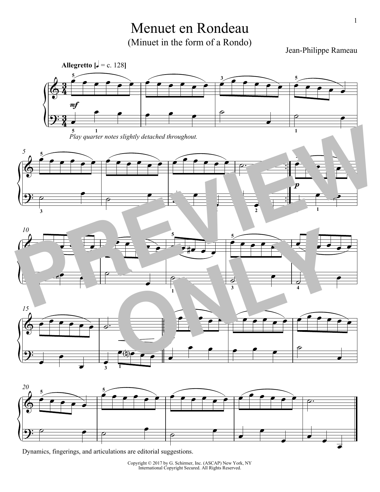 Download Jean-Phillip Rameau Menuet En Rondeau Sheet Music and learn how to play Piano PDF digital score in minutes