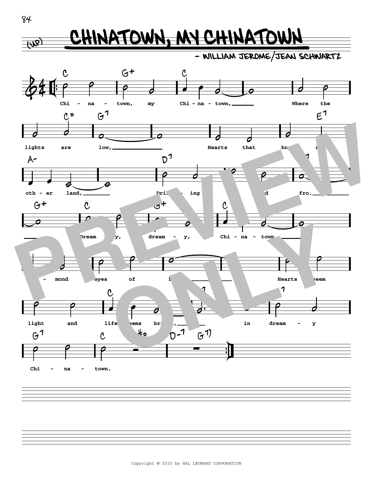 Download Jean Schwartz Chinatown, My Chinatown (arr. Robert Rawlins) Sheet Music and learn how to play Real Book – Melody, Lyrics & Chords PDF digital score in minutes