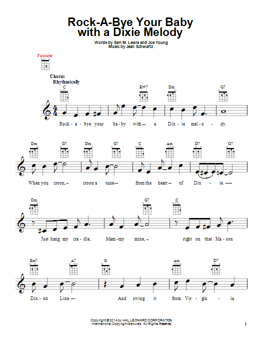 Download Jean Schwartz Rock-A-Bye Your Baby With A Dixie Melody Sheet Music and learn how to play Ukulele PDF digital score in minutes