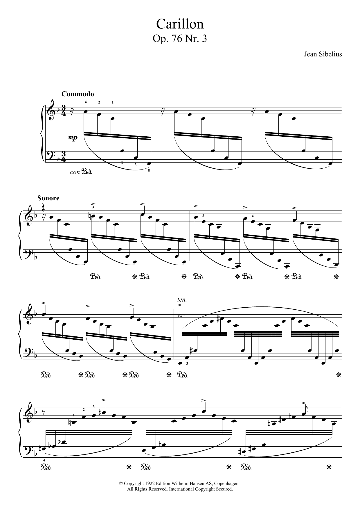 Download Jean Sibelius 13 Morceaux, Op.76 - III. Carillon Sheet Music and learn how to play Piano PDF digital score in minutes