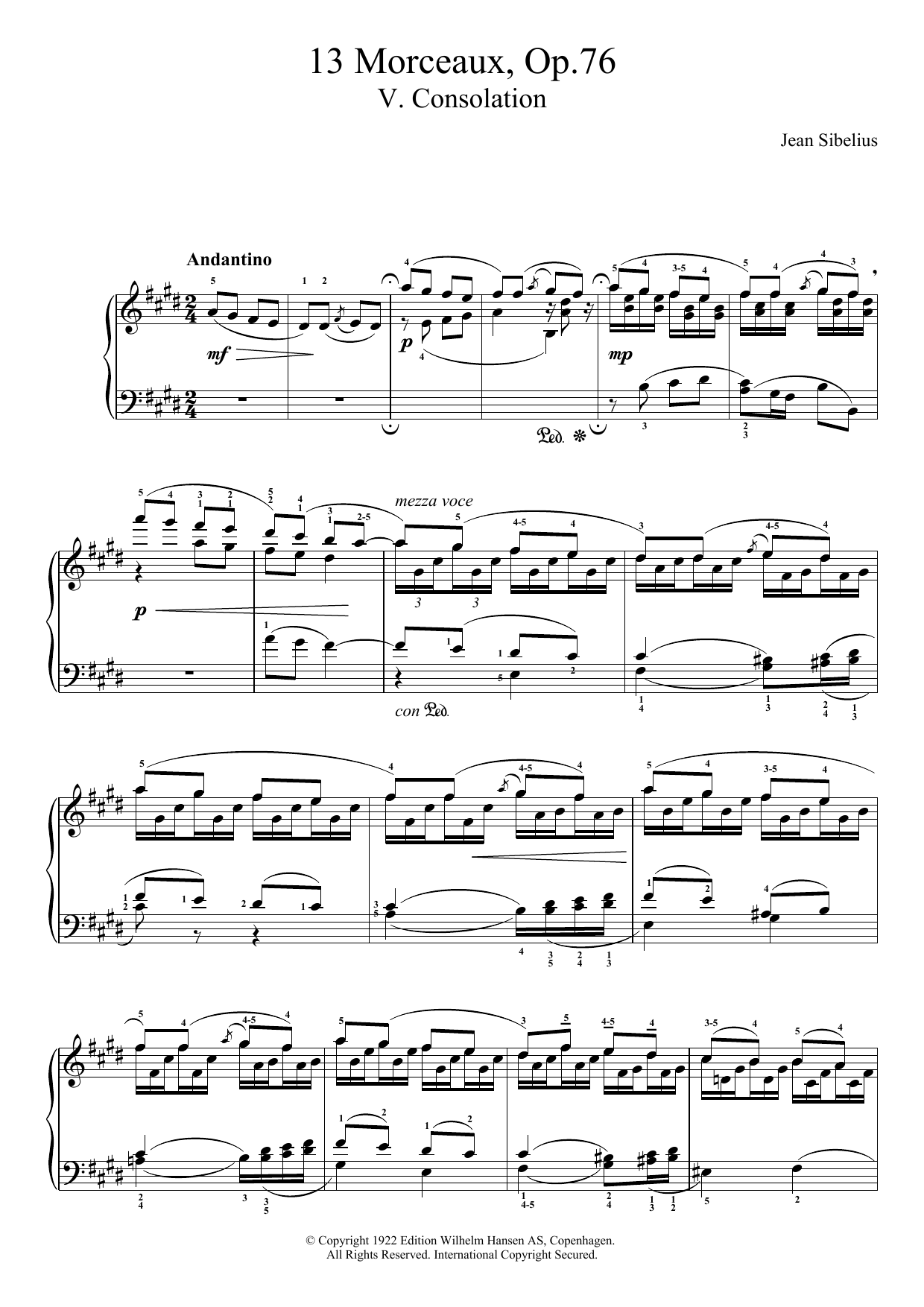 Download Jean Sibelius 13 Morceaux, Op.76 - V. Consolation Sheet Music and learn how to play Piano PDF digital score in minutes