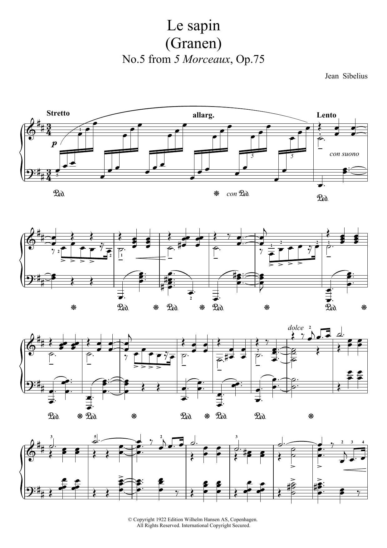 Download Jean Sibelius 5 Morceaux, Op.75 - V. Le Sapin Sheet Music and learn how to play Piano PDF digital score in minutes