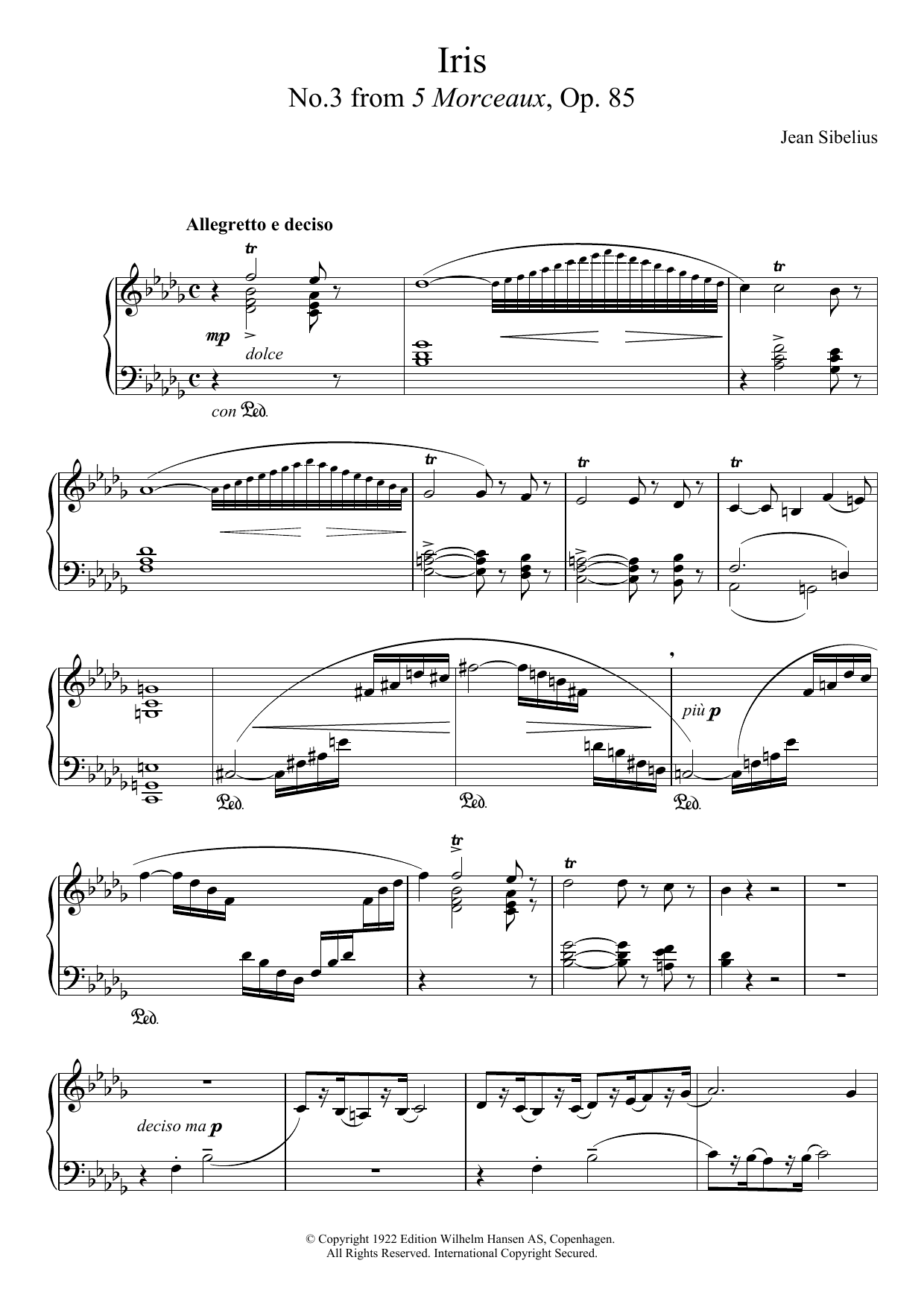 Download Jean Sibelius 5 Morceaux, Op.85 - III. Iris Sheet Music and learn how to play Piano PDF digital score in minutes