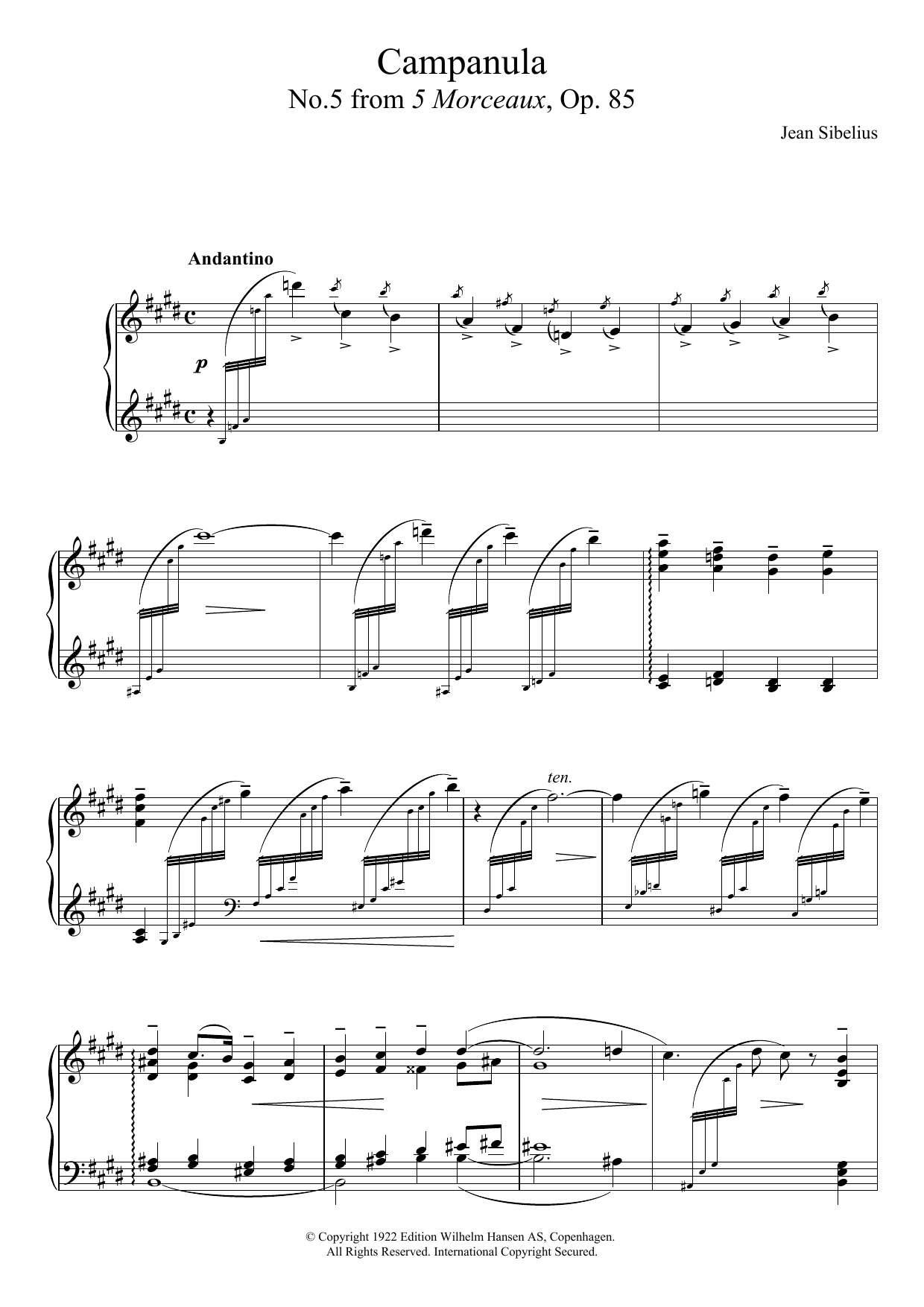 Download Jean Sibelius 5 Morceaux, Op.85 - V. Campanula Sheet Music and learn how to play Piano PDF digital score in minutes