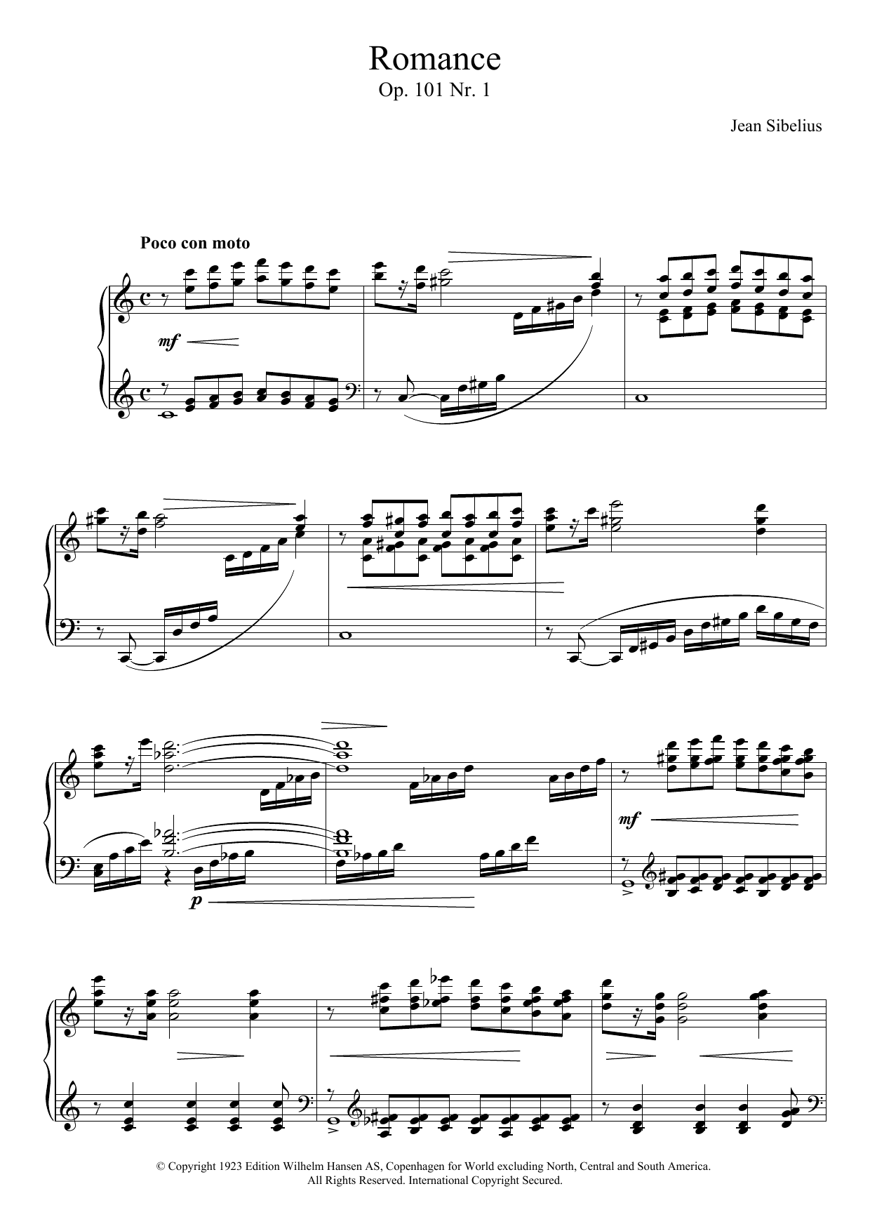 Download Jean Sibelius 5 Morceaux Romantiques, Op.101 - I. Romance Sheet Music and learn how to play Piano PDF digital score in minutes