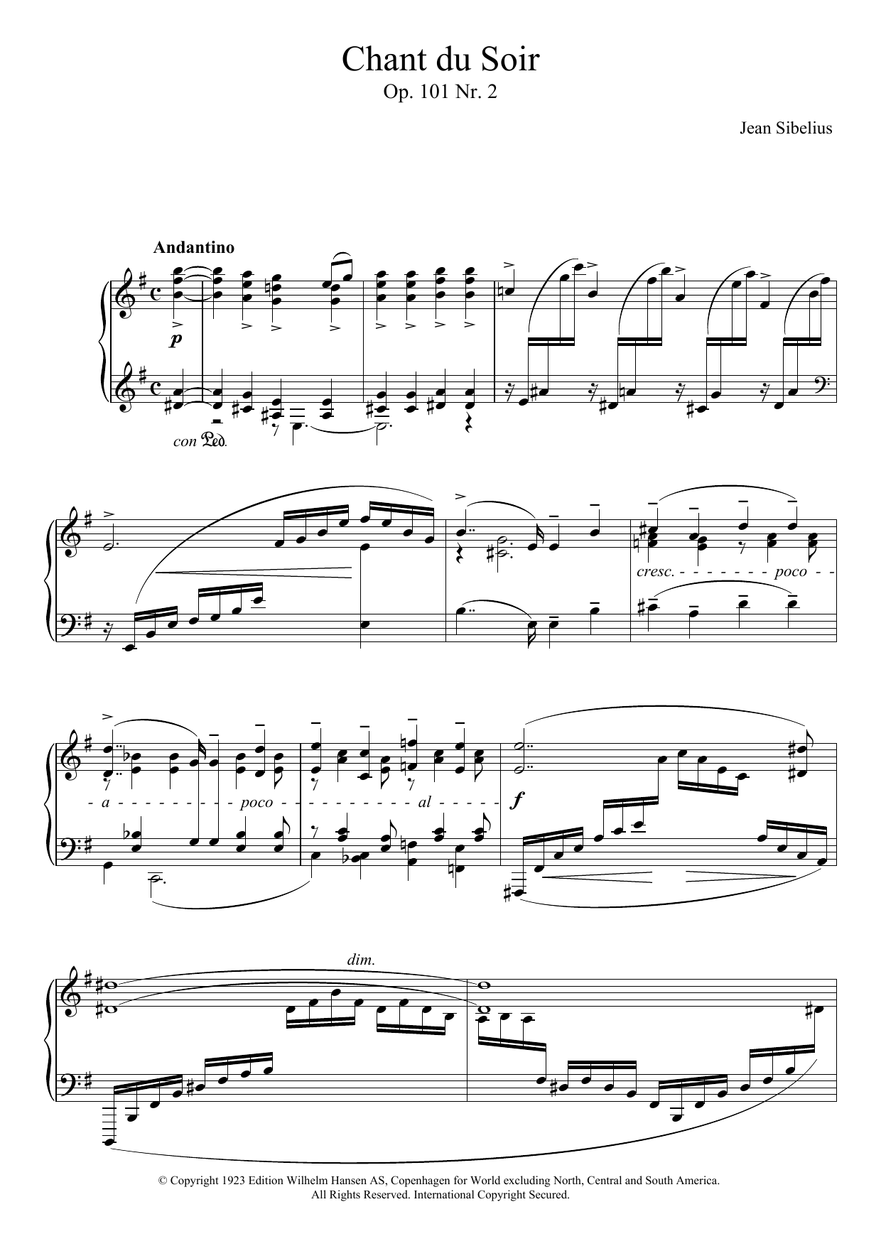 Download Jean Sibelius 5 Morceaux Romantiques, Op.101 - II. Chant Du Soir Sheet Music and learn how to play Piano PDF digital score in minutes