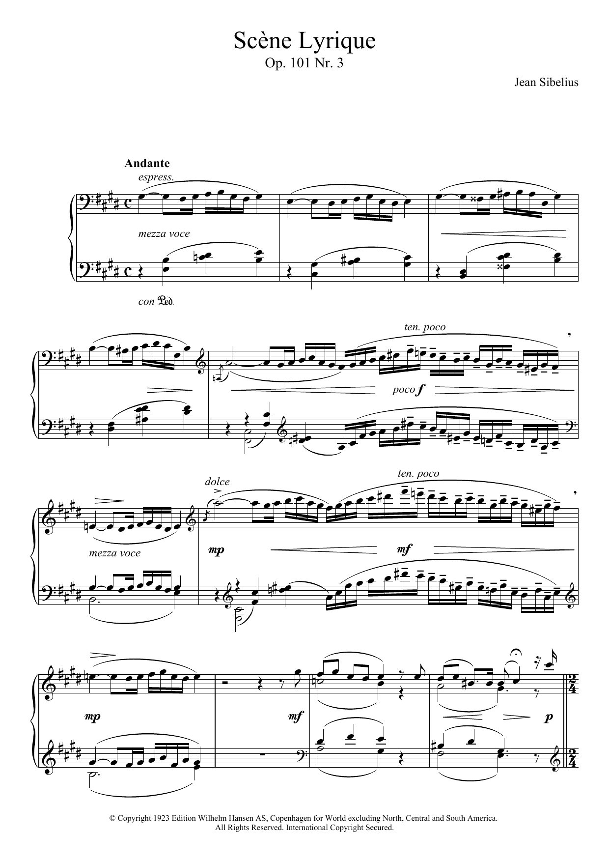 Download Jean Sibelius 5 Morceaux Romantiques, Op.101 - III. Scène Lyrique Sheet Music and learn how to play Piano PDF digital score in minutes