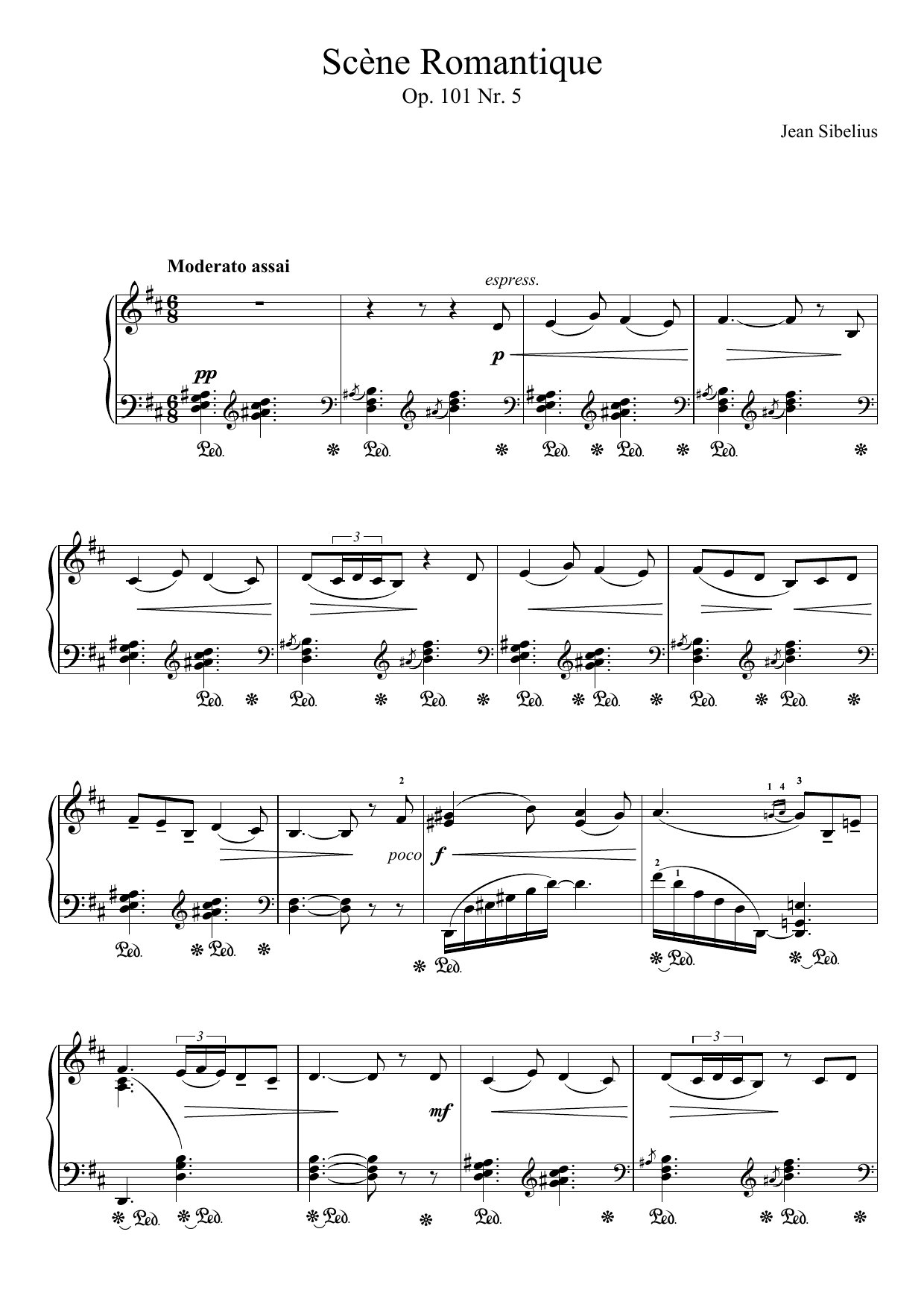 Download Jean Sibelius 5 Morceaux Romantiques, Op.101 - V. Scène Romantique Sheet Music and learn how to play Piano PDF digital score in minutes