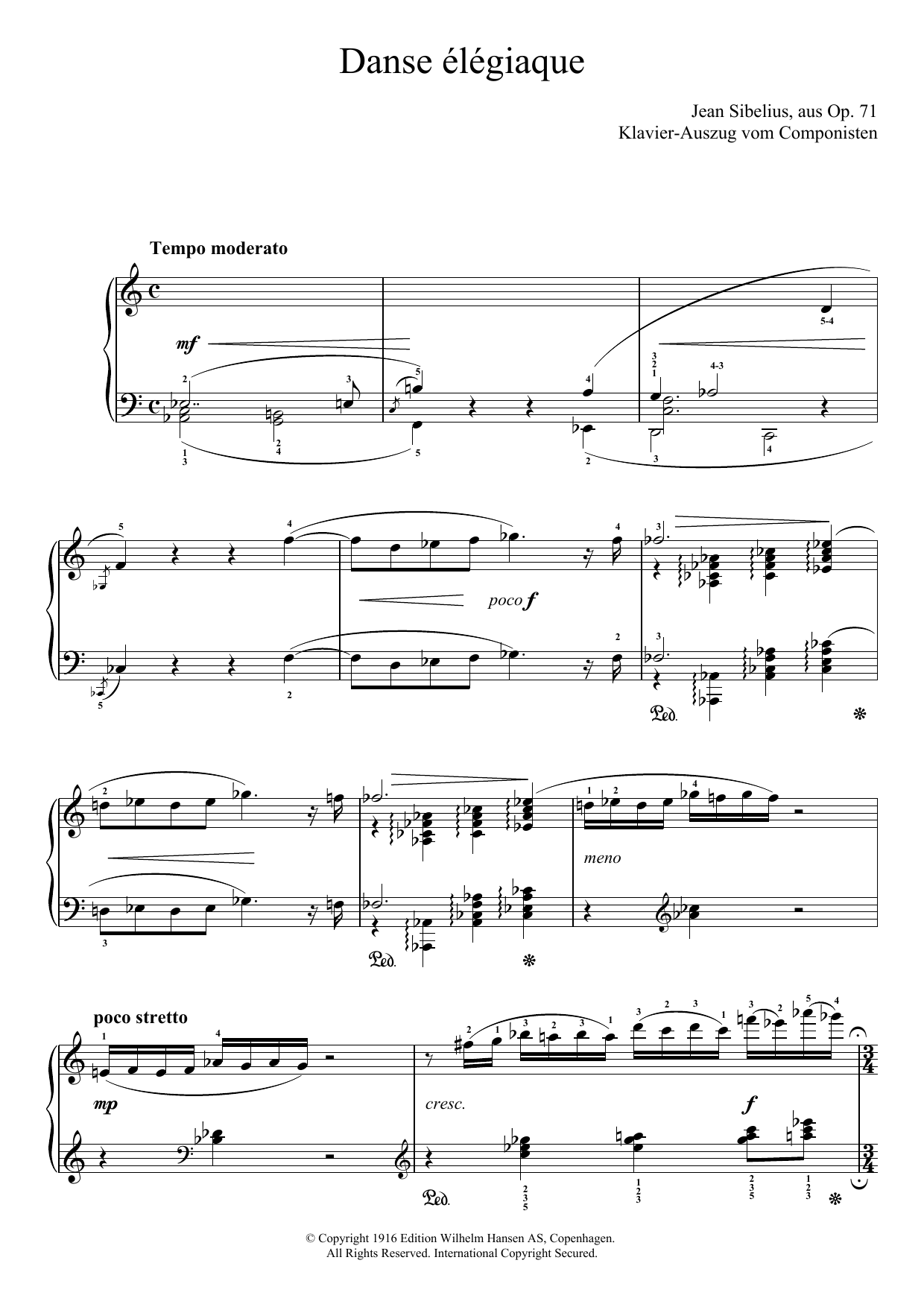 Download Jean Sibelius Danse Élégiaque (From Scaramouche, Op.71) Sheet Music and learn how to play Piano PDF digital score in minutes