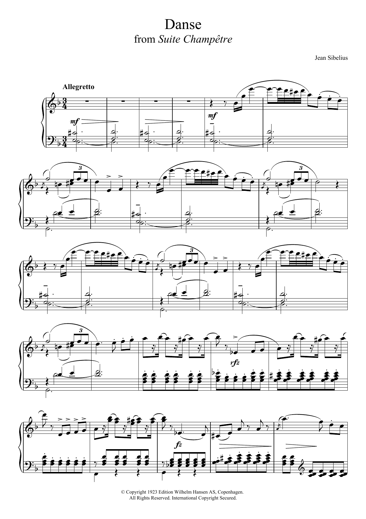 Download Jean Sibelius Suite Champêtre, Op.98B - III. Danse Sheet Music and learn how to play Piano PDF digital score in minutes