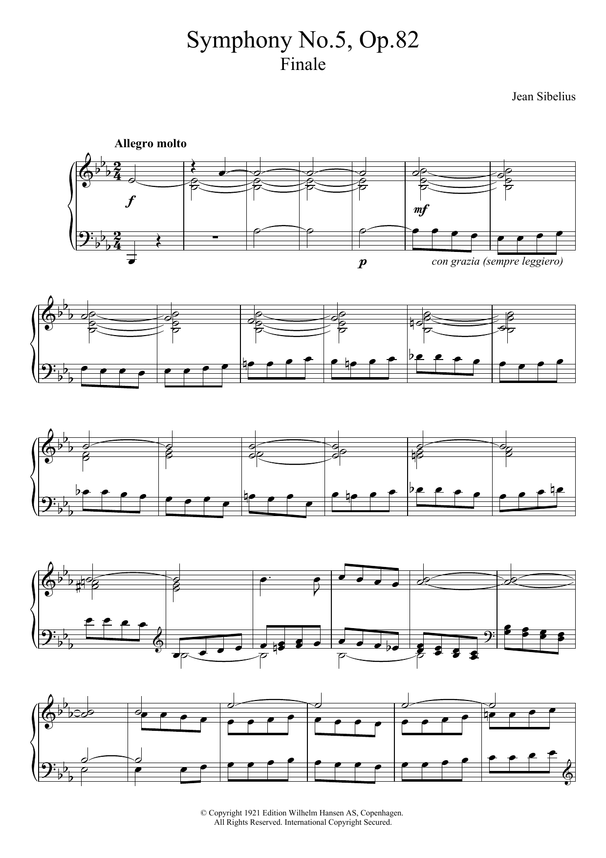 Download Jean Sibelius Symphony No.5, Op.82 (Finale) Sheet Music and learn how to play Piano PDF digital score in minutes