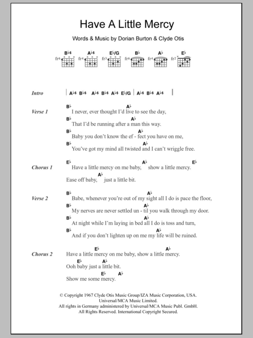 Download Jean Wells Have A Little Mercy Sheet Music and learn how to play Lyrics & Chords PDF digital score in minutes