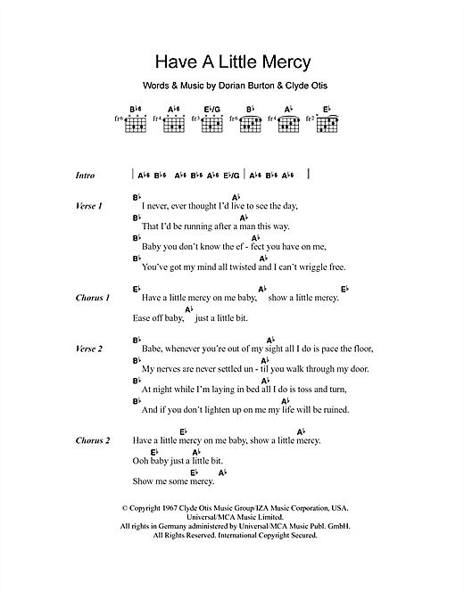 Download Jean Wells Have A Little Mercy Sheet Music and learn how to play Lyrics & Chords PDF digital score in minutes