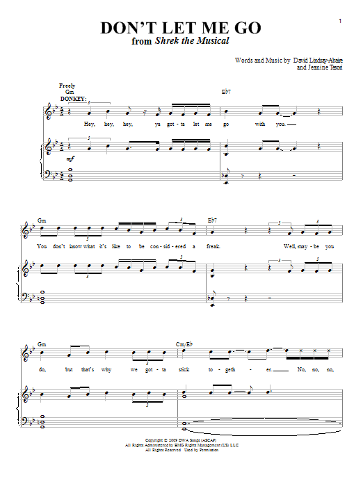 Download Jeanine Tesori Don't Let Me Go (from 'Shrek The Musical') Sheet Music and learn how to play Piano & Vocal PDF digital score in minutes