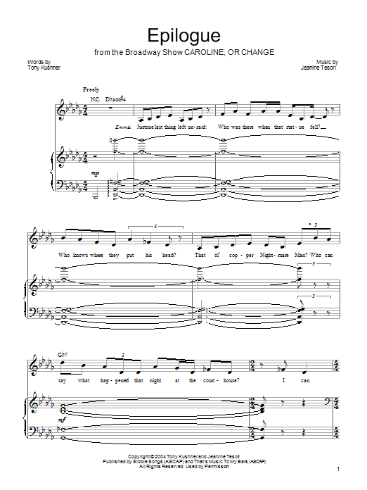 Download Jeanine Tesori Epilogue Sheet Music and learn how to play Piano, Vocal & Guitar (Right-Hand Melody) PDF digital score in minutes