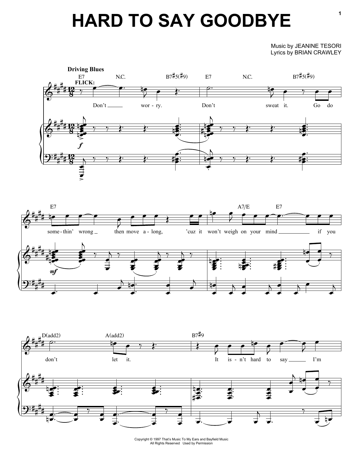 Download Jeanine Tesori Hard To Say Goodbye Sheet Music and learn how to play Piano & Vocal PDF digital score in minutes