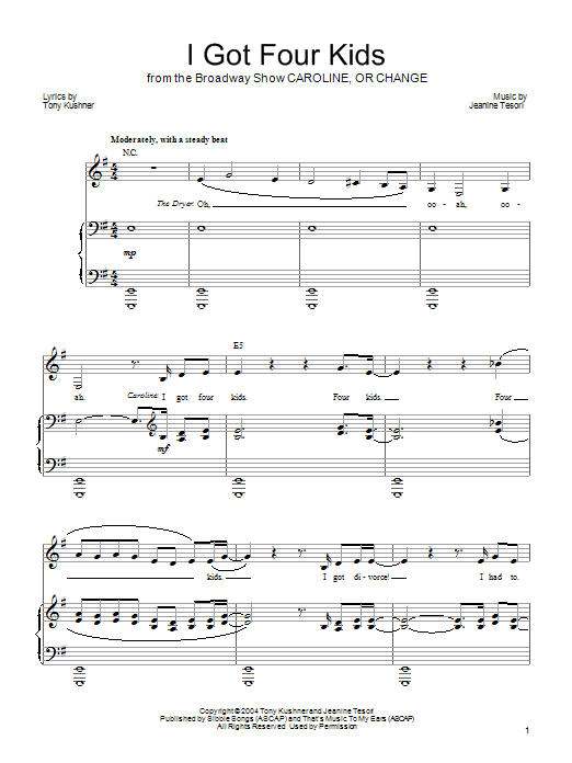 Download Jeanine Tesori I Got Four Kids Sheet Music and learn how to play Piano, Vocal & Guitar (Right-Hand Melody) PDF digital score in minutes