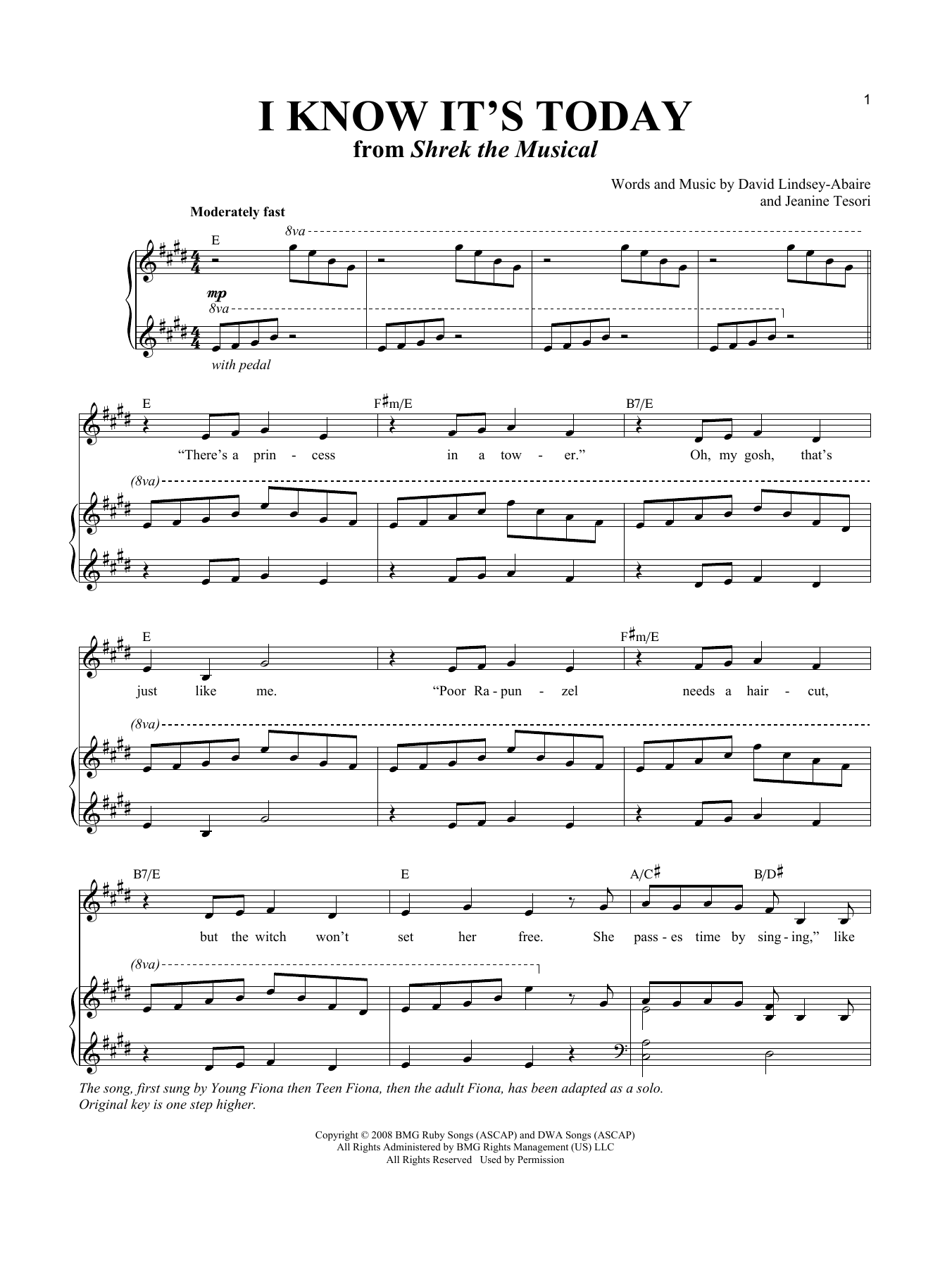 Download Jeanine Tesori I Know It's Today (from 'Shrek The Musical') Sheet Music and learn how to play Piano & Vocal PDF digital score in minutes