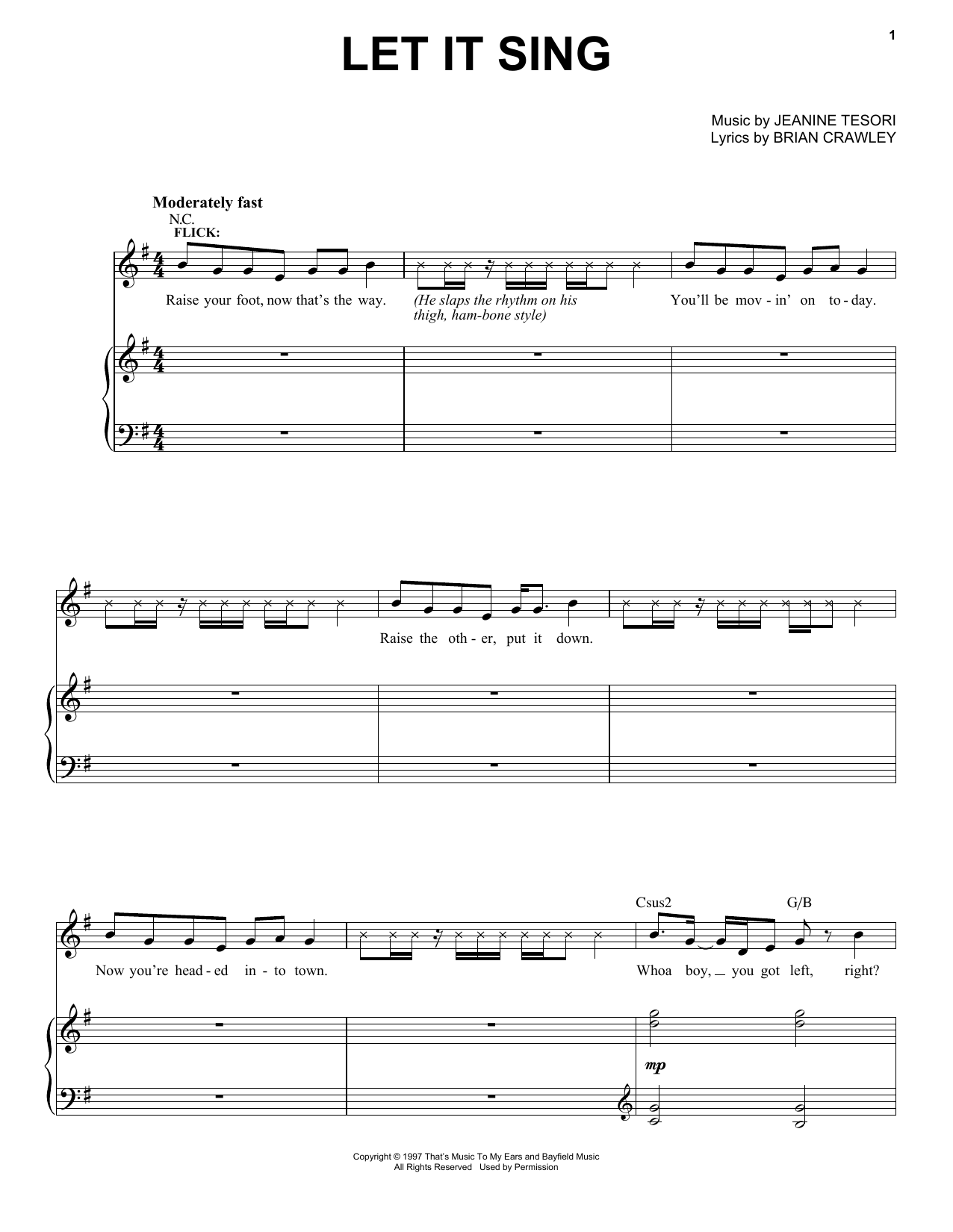 Download Jeanine Tesori Let It Sing Sheet Music and learn how to play Piano & Vocal PDF digital score in minutes
