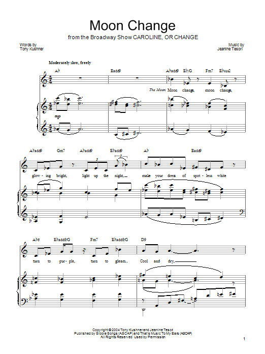 Download Jeanine Tesori Moon Change Sheet Music and learn how to play Piano, Vocal & Guitar (Right-Hand Melody) PDF digital score in minutes