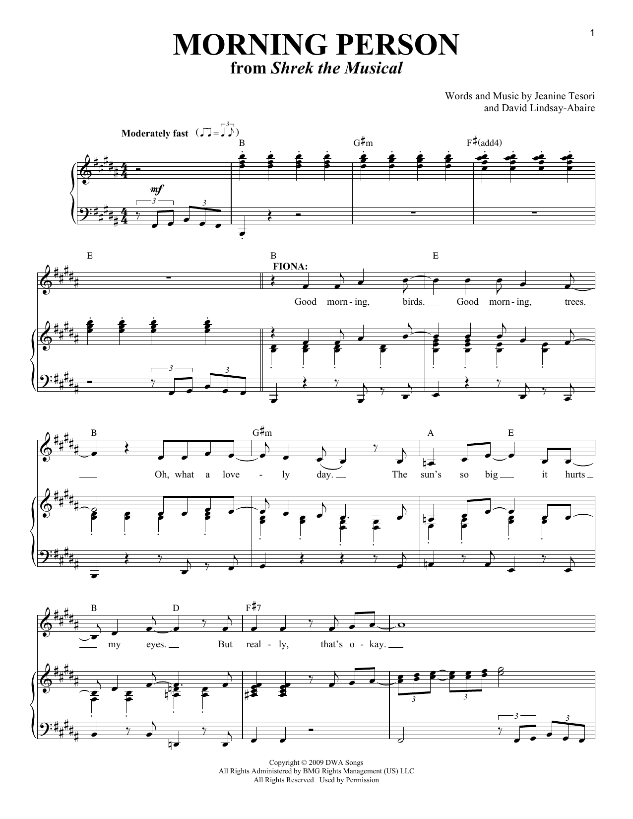 Download Jeanine Tesori Morning Person Sheet Music and learn how to play Piano & Vocal PDF digital score in minutes