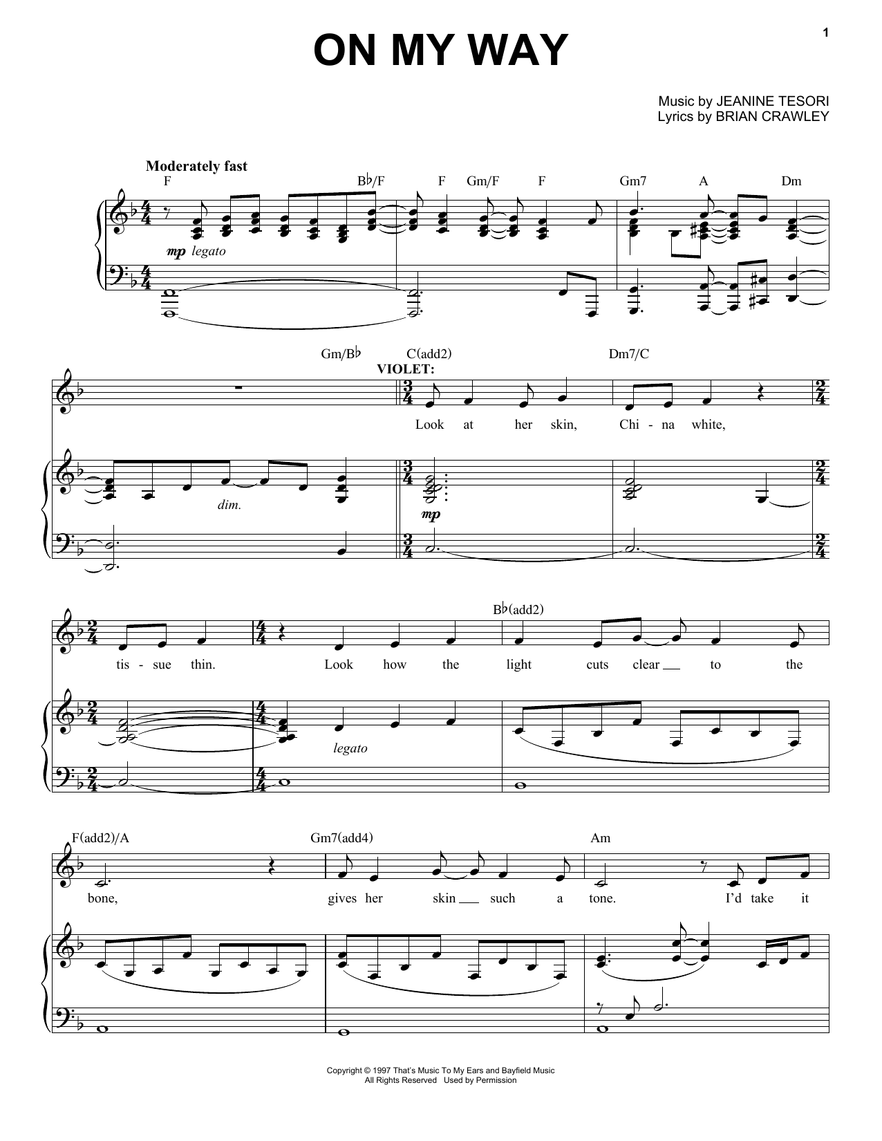 Download Jeanine Tesori On My Way Sheet Music and learn how to play Piano & Vocal PDF digital score in minutes