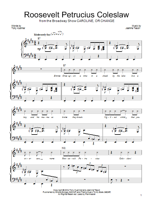 Download Jeanine Tesori Roosevelt Petrucius Coleslaw Sheet Music and learn how to play Piano, Vocal & Guitar (Right-Hand Melody) PDF digital score in minutes