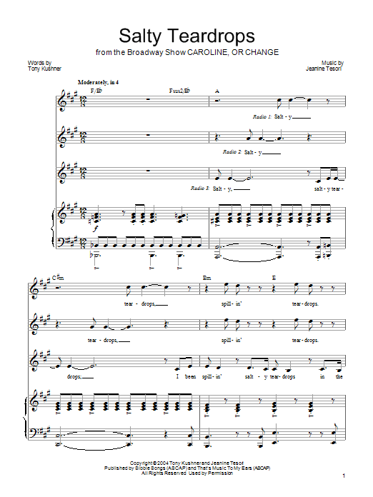 Download Jeanine Tesori Salty Teardrops Sheet Music and learn how to play Piano, Vocal & Guitar (Right-Hand Melody) PDF digital score in minutes