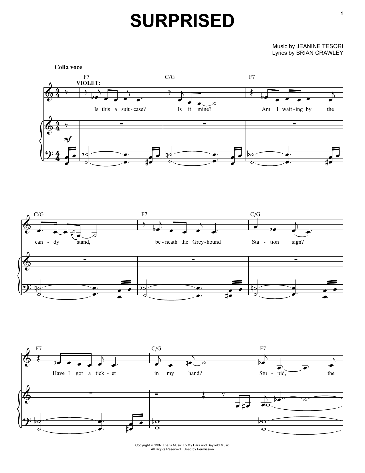 Download Jeanine Tesori Surprised Sheet Music and learn how to play Piano & Vocal PDF digital score in minutes