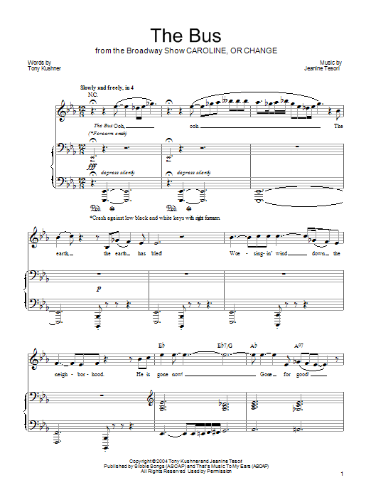 Download Jeanine Tesori The Bus Sheet Music and learn how to play Piano, Vocal & Guitar (Right-Hand Melody) PDF digital score in minutes