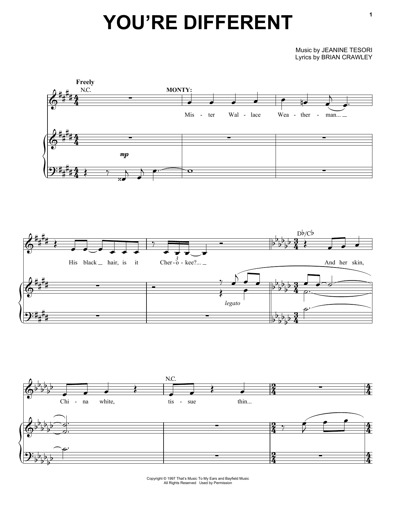 Download Jeanine Tesori You're Different Sheet Music and learn how to play Piano & Vocal PDF digital score in minutes
