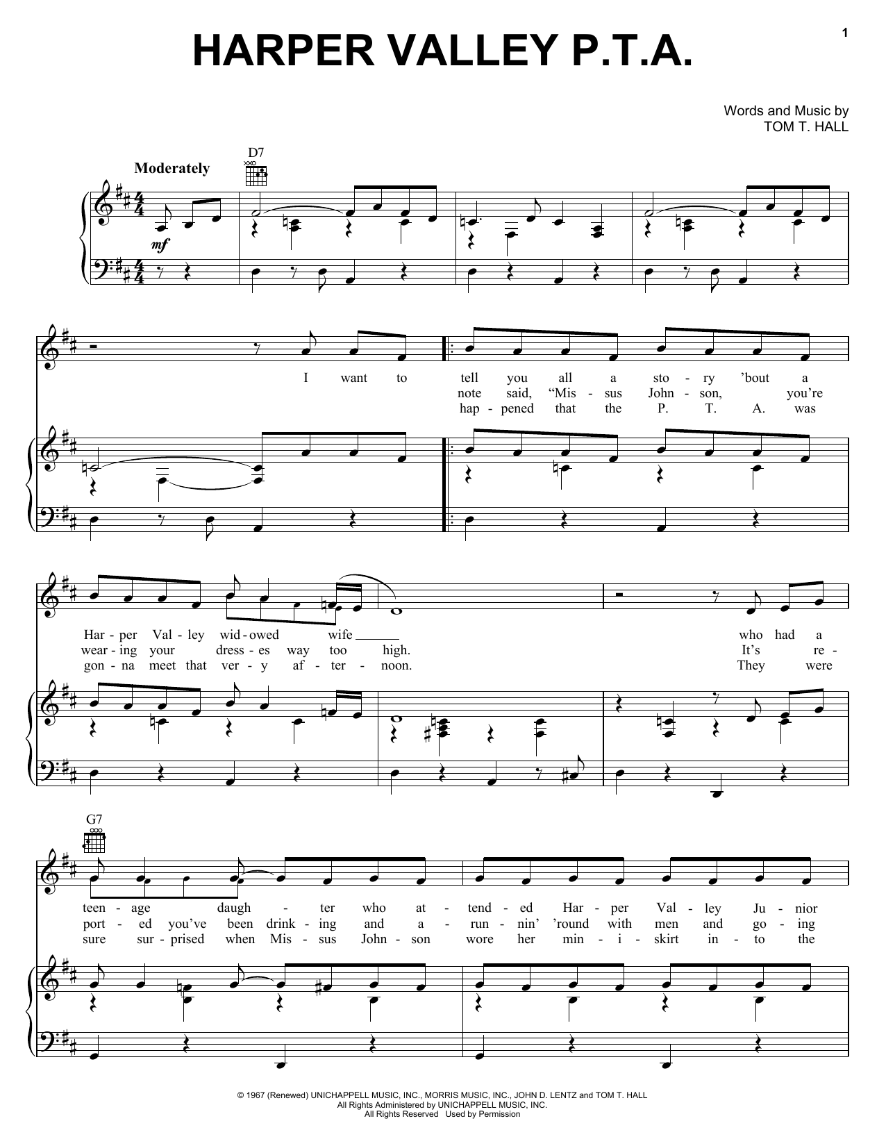 Download Jeannie C. Riley Harper Valley P.T.A. Sheet Music and learn how to play Easy Guitar Tab PDF digital score in minutes