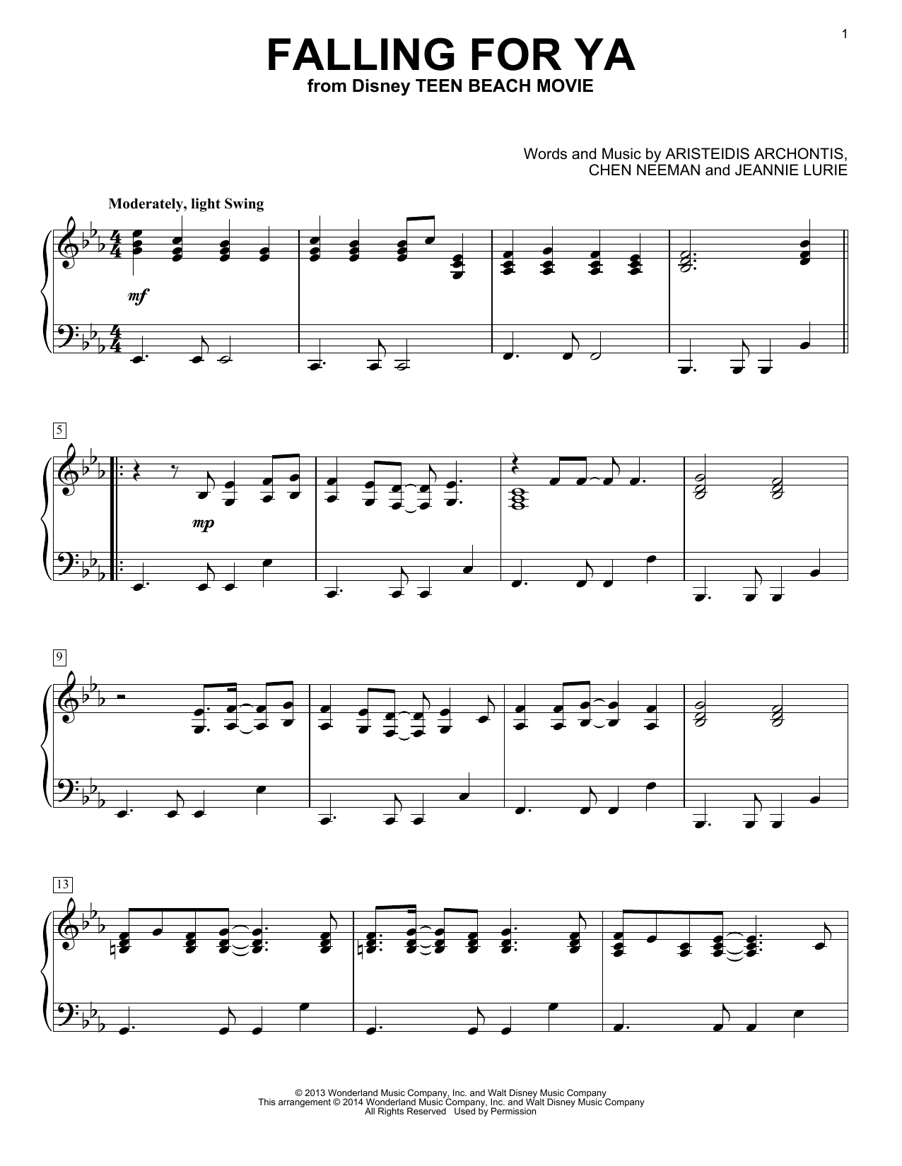 Download Grace Phipps Falling For Ya (from Teen Beach Movie) Sheet Music and learn how to play Piano PDF digital score in minutes