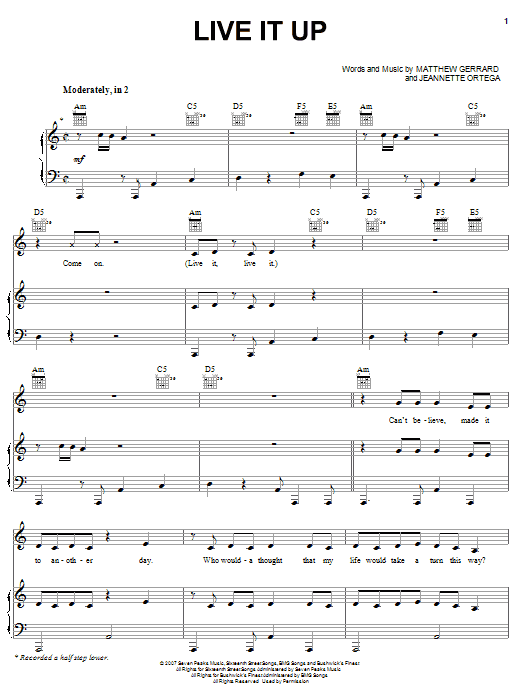 Download Jeannie Ortega Live It Up Sheet Music and learn how to play Piano, Vocal & Guitar (Right-Hand Melody) PDF digital score in minutes