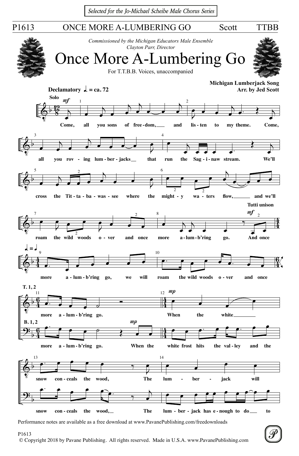 Download Jed Scott Once More A-Lumbering Go Sheet Music and learn how to play TTBB Choir PDF digital score in minutes