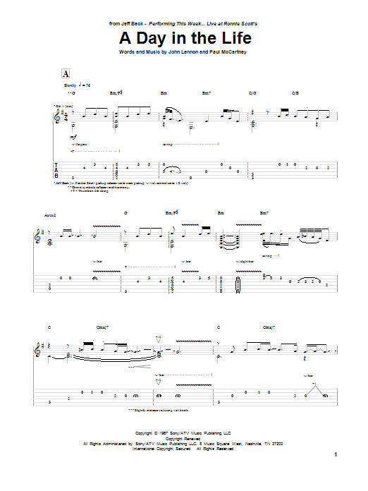 Download Jeff Beck A Day In The Life Sheet Music and learn how to play Guitar Tab PDF digital score in minutes