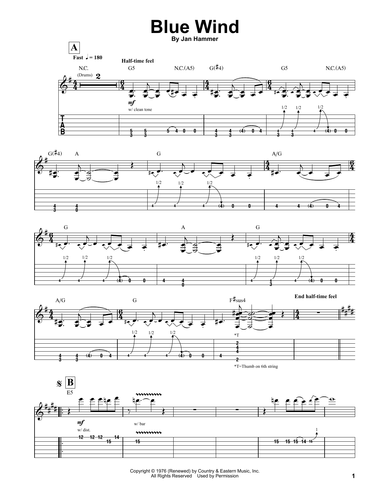 Download Jeff Beck Blue Wind Sheet Music and learn how to play Guitar Tab PDF digital score in minutes
