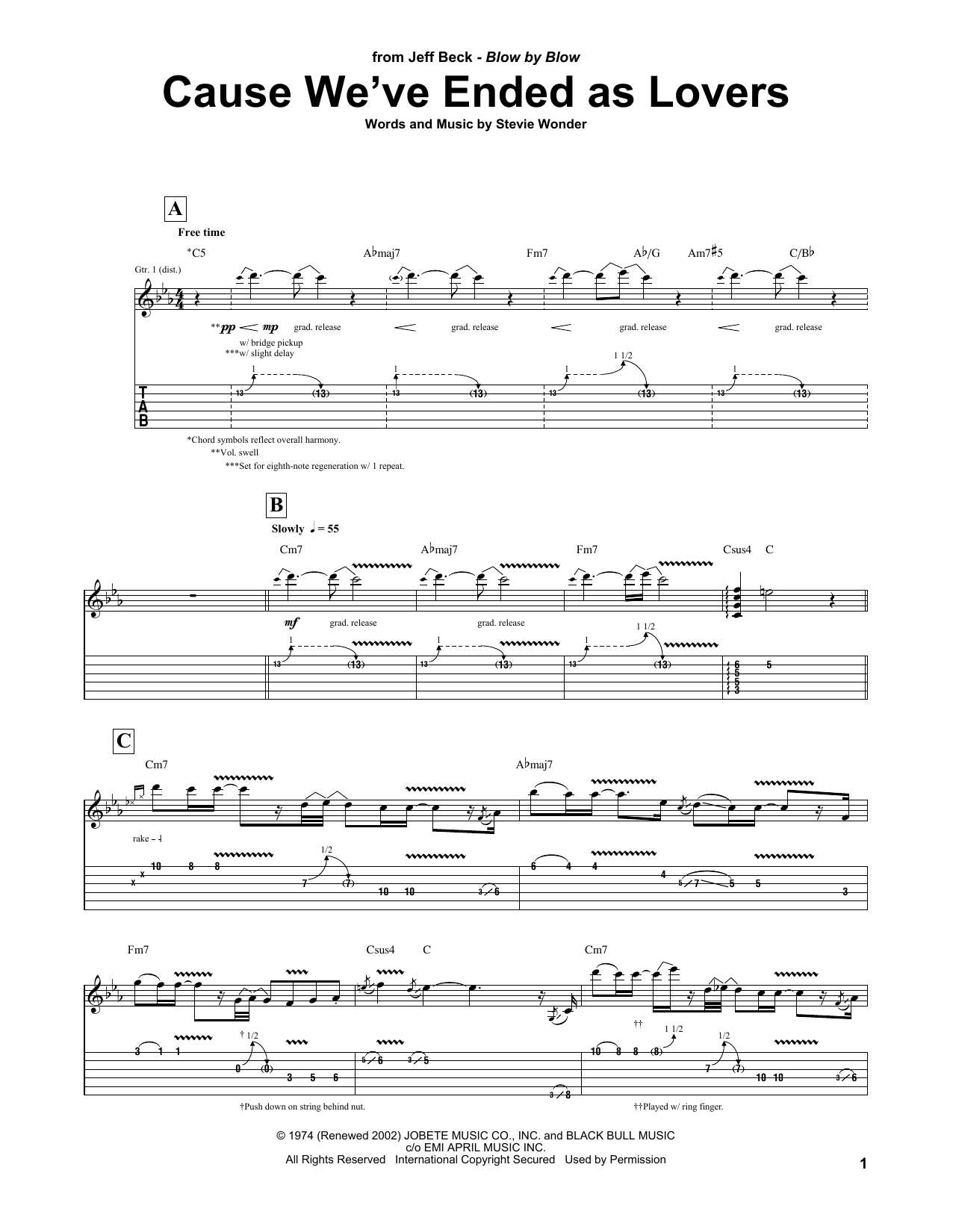 Download Jeff Beck Cause We've Ended As Lovers Sheet Music and learn how to play Piano PDF digital score in minutes