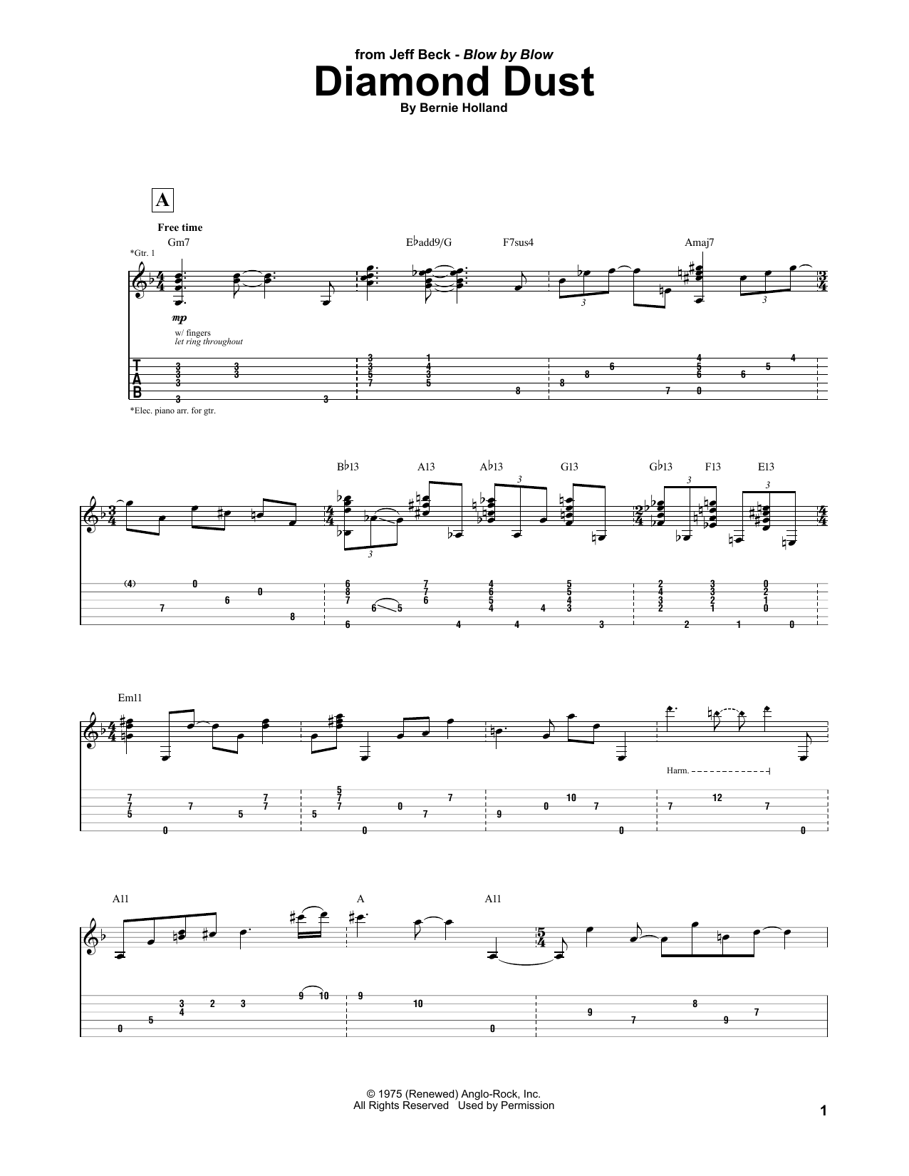 Download Jeff Beck Diamond Dust Sheet Music and learn how to play Guitar Tab PDF digital score in minutes